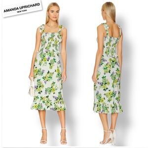 Amanda Uprichard x Revolve Gaia Dress Floral Smocked Ruffle Midi
